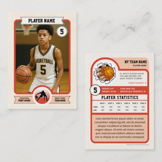 Custom Basketball Trading Card, Retro Player Card Telefonnummerkarte (Vorne/Hinten)