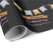 Custom Bat Mitzvah Black Pink Gold Geschenkpapier (Rolleneckpunkt)