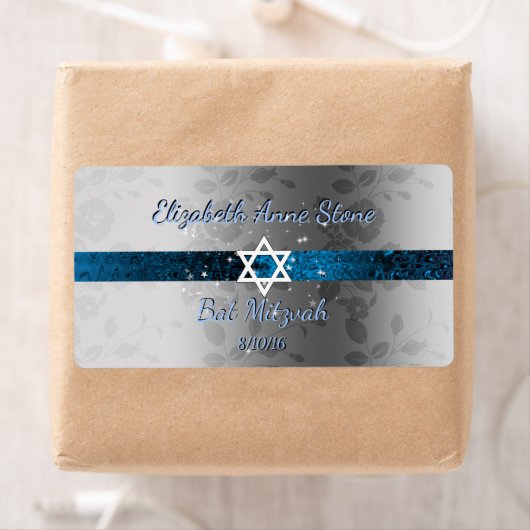 Custom, Bat Mitzvah, Blue & Silver, Water Flasche (Insitu)