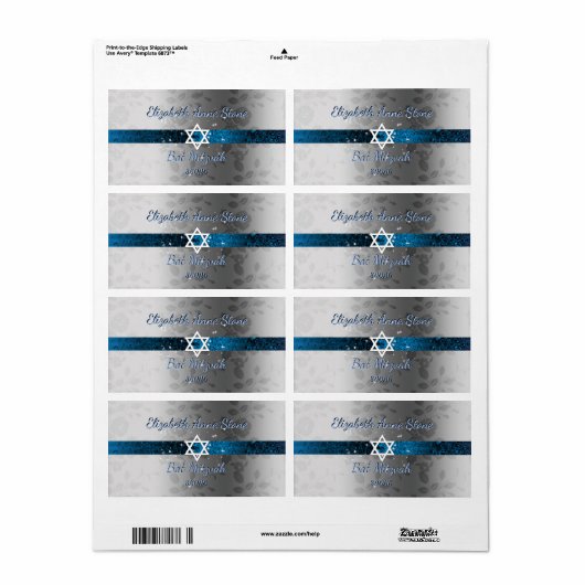 Custom, Bat Mitzvah, Blue & Silver, Water Flasche (Vorne)