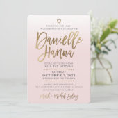 CUSTOM Bat Mitzvah Invite blassrosa gold DANIELLE Einladung (Stehend Vorderseite)