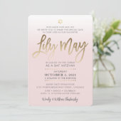 CUSTOM Bat Mitzvah Invite blassrosa Gold LILY MAI Einladung (Stehend Vorderseite)