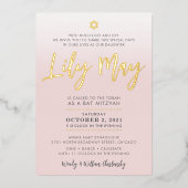CUSTOM Bat Mitzvah Invite blassrosa Gold LILY MAI Folieneinladung (Vorderseite)