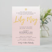 CUSTOM Bat Mitzvah Invite blassrosa Gold LILY MAI Folieneinladung (Stehend vorne)