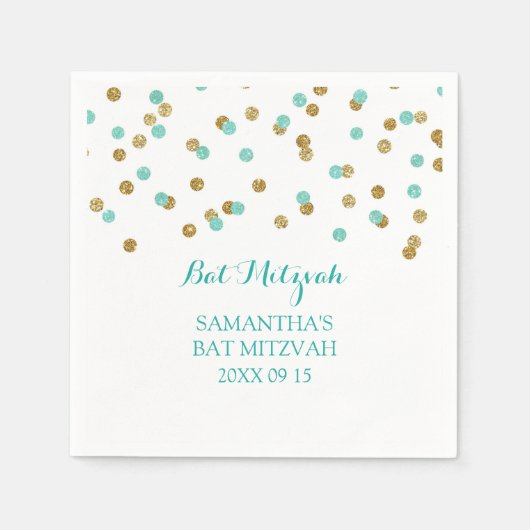 Custom Bat Mitzvah Napkin Mint Gold Blue Confetti Serviette (Vorderseite)