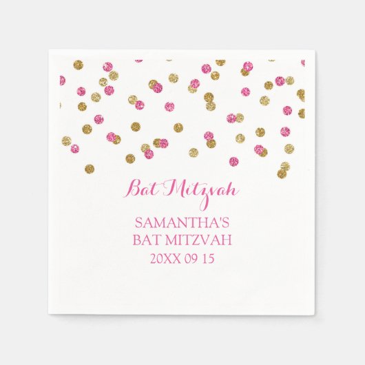 Custom Bat Mitzvah Napkin Mint Gold Pink Confetti Serviette (Vorderseite)