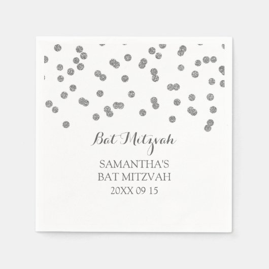 Custom Bat Mitzvah Napkin Mint Silver Confetti Serviette (Vorderseite)