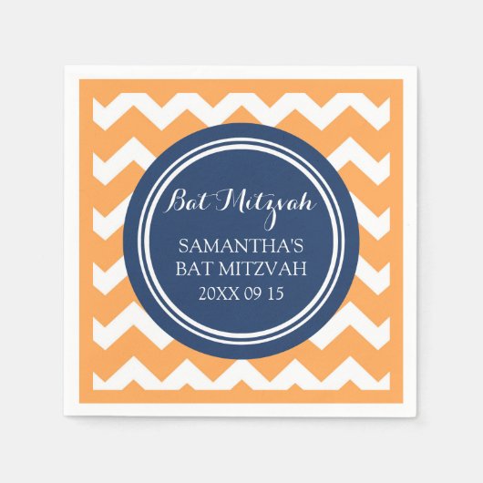 Custom Bat Mitzvah Napkin Orange Blue Zickzack Serviette (Vorderseite)