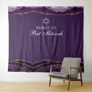 Custom Bat Mitzvah Party Lila Gold Foto Stand Wandteppich