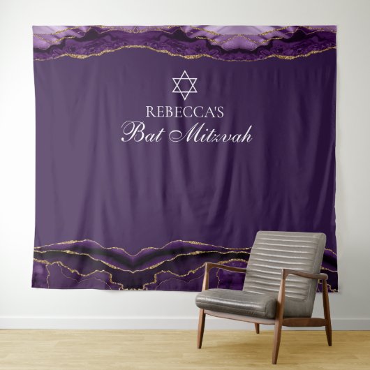 Custom Bat Mitzvah Party Lila Gold Foto Stand Wandteppich (Beispiel (Horizontal))