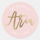 CUSTOM Bat Mitzvah rot Rosa Goldname ARIA Runder Aufkleber (Vorderseite)