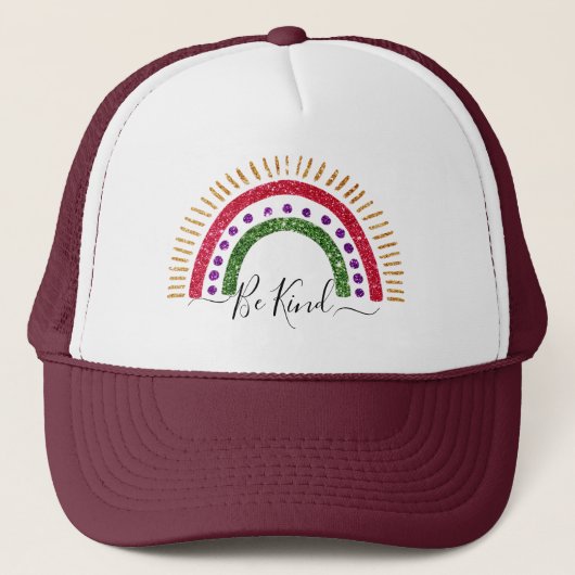 Custom Be Kind Glitzer Rainbow Hat Rainbow Cap Truckerkappe (Vorderseite)