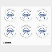Custom Beach Brautparty Labels Blue Crab Runder Aufkleber (Blatt)