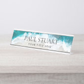 Custom Beach Elegante Beruflich Moderne blaue Reze Schreibtischnamensplakette (Vorderseite )