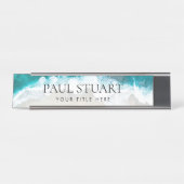 Custom Beach Elegante Beruflich Moderne blaue Reze Schreibtischnamensplakette (Vorderseite )