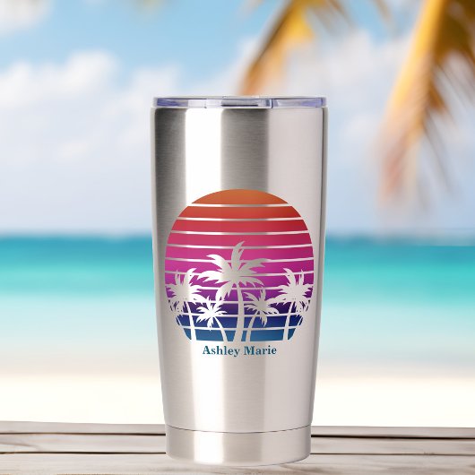 Custom Beach Girl Cute Tropical Palm Tree Thermobecher