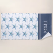 Custom Beach Handtücher Coastal Blue Starfish (Vorderseite)