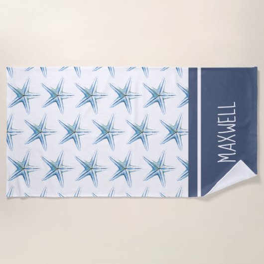 Custom Beach Handtücher Coastal Blue Starfish (Vorderseite)
