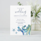 Custom Beach Hochzeit Einladungskarten Blue Octopu (Stehend Vorderseite)