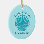 Custom Beach House Aqua Seashell Monogram Family Keramik Ornament (Rechts)