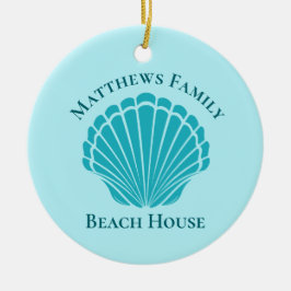 Custom Beach House Aqua Seashell Monogram Family Keramik Ornament