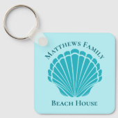 Custom Beach House Aqua Seashell Monogram Zuhause Schlüsselanhänger (Vorderseite)