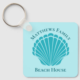 Custom Beach House Aqua Seashell Monogram Zuhause Schlüsselanhänger