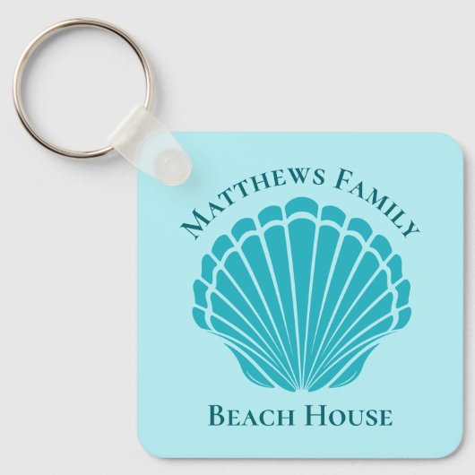 Custom Beach House Aqua Seashell Monogram Zuhause Schlüsselanhänger (Vorderseite)