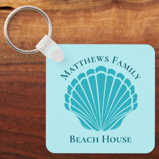 Custom Beach House Aqua Seashell Monogram Zuhause Schlüsselanhänger (Vorderseite)