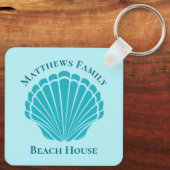 Custom Beach House Aqua Seashell Monogram Zuhause Schlüsselanhänger (Rückseite)