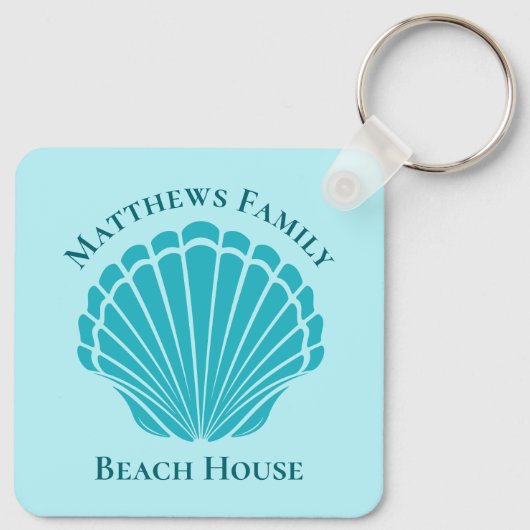 Custom Beach House Aqua Seashell Monogram Zuhause Schlüsselanhänger (Rückseite)