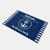 Custom Beach House Familienname Anchor & Rope Larg Fußmatte (Schrägansicht)