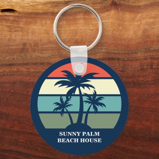 Custom Beach House Ferien Miete Blue Palm Tree Schlüsselanhänger (Vorderseite)