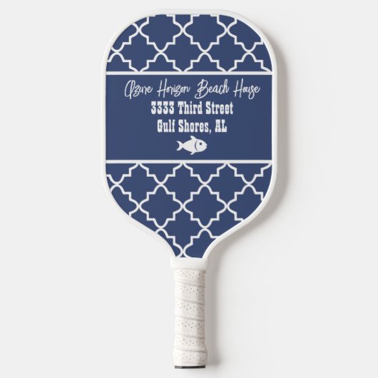 Custom Beach House Navy & White Muster Pickleball Schläger (Vorderseite)
