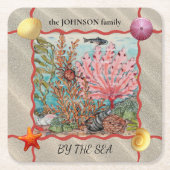 Custom Beach House Ocean Coastal Coral Fish Crab S Rechteckiger Pappuntersetzer (Vorderseite)