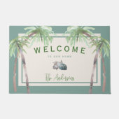 Custom Beach House Palm Tree Tropical Fußmatte (Vorderseite)