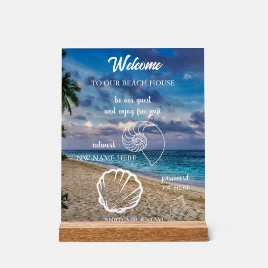 Custom Beach House Rentals Home Wifi Instructions  Acrylschild (Vorderseite)