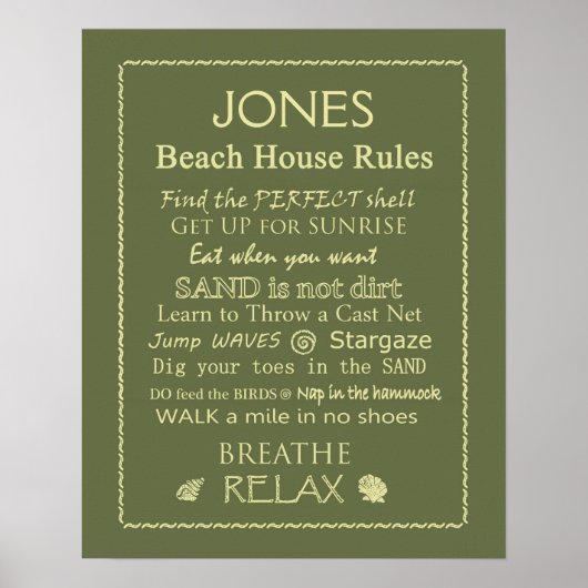 Custom Beach House Rules Poster (Vorne)