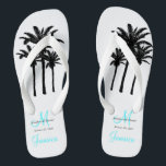 Custom Beach Jamaica Wedding Flip Flops Badesandalen<br><div class="desc">Ein großes Willkommensgeschenk für Ihre Gäste. Bieten Sie Ihren Gästen für die Strandzeremonie Schuhe an. Elke Clarke © Custom Monogram Travel Wedding Flip Flops für Beach Hochzeiten. Passen Sie Ihre Namen, das Datum, das Monogramm, den verheirateten Vornamen und das Ziel an. Entspricht der personalisierten Hochzeitsstrandtasche in unserem Geschäft, mit der...</div>