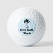 Custom Beach Palm Tree Nautical Blue Stripe Golfball (Vorderseite)