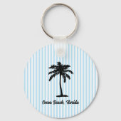 Custom Beach Palm Tree Nautical Blue Stripe Schlüsselanhänger (Vorderseite)