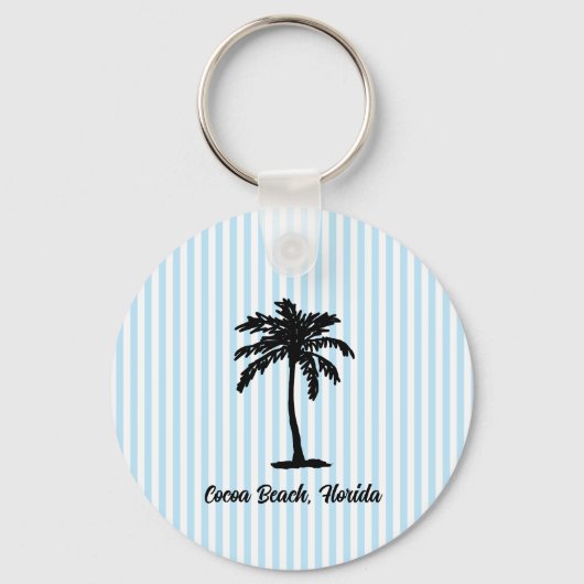Custom Beach Palm Tree Nautical Blue Stripe Schlüsselanhänger (Vorderseite)