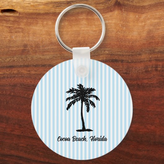 Custom Beach Palm Tree Nautical Blue Stripe Schlüsselanhänger (Rückseite)