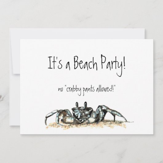 Custom Beach Party Laden Sie keine Crabby Hosen er Einladung (Vorderseite)
