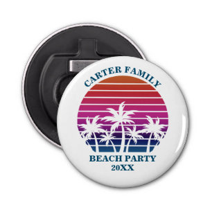 Custom Beach Party Pink Sunset Palm Tree Flaschenöffner