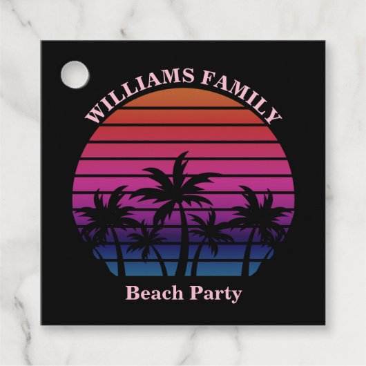 Custom Beach Party Tropical Sunset Palm Trees Geschenkanhänger (Vorderseite)