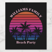 Custom Beach Party Tropical Sunset Palm Trees Weinetikett (Einzelnes Label)