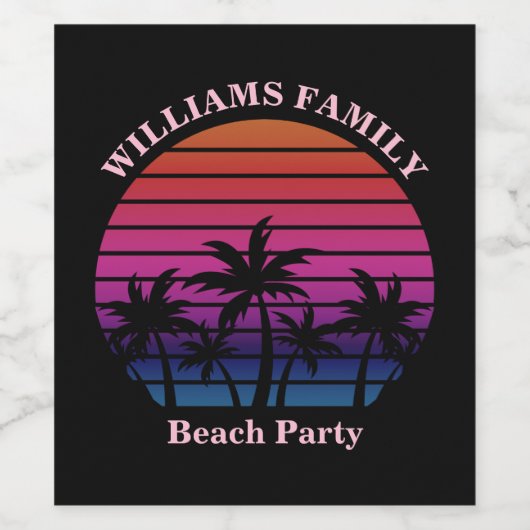 Custom Beach Party Tropical Sunset Palm Trees Weinetikett (Einzelnes Label)