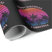 Custom Beach Sunset Palm Trees Birthday Geschenkpapier (Rolleneckpunkt)