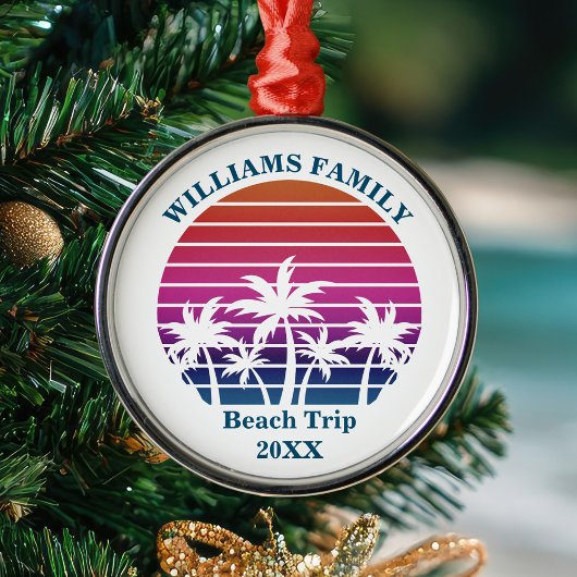 Custom Beach Trip Halten Sie Pink Palm Tree Sunset Ornament Aus Metall